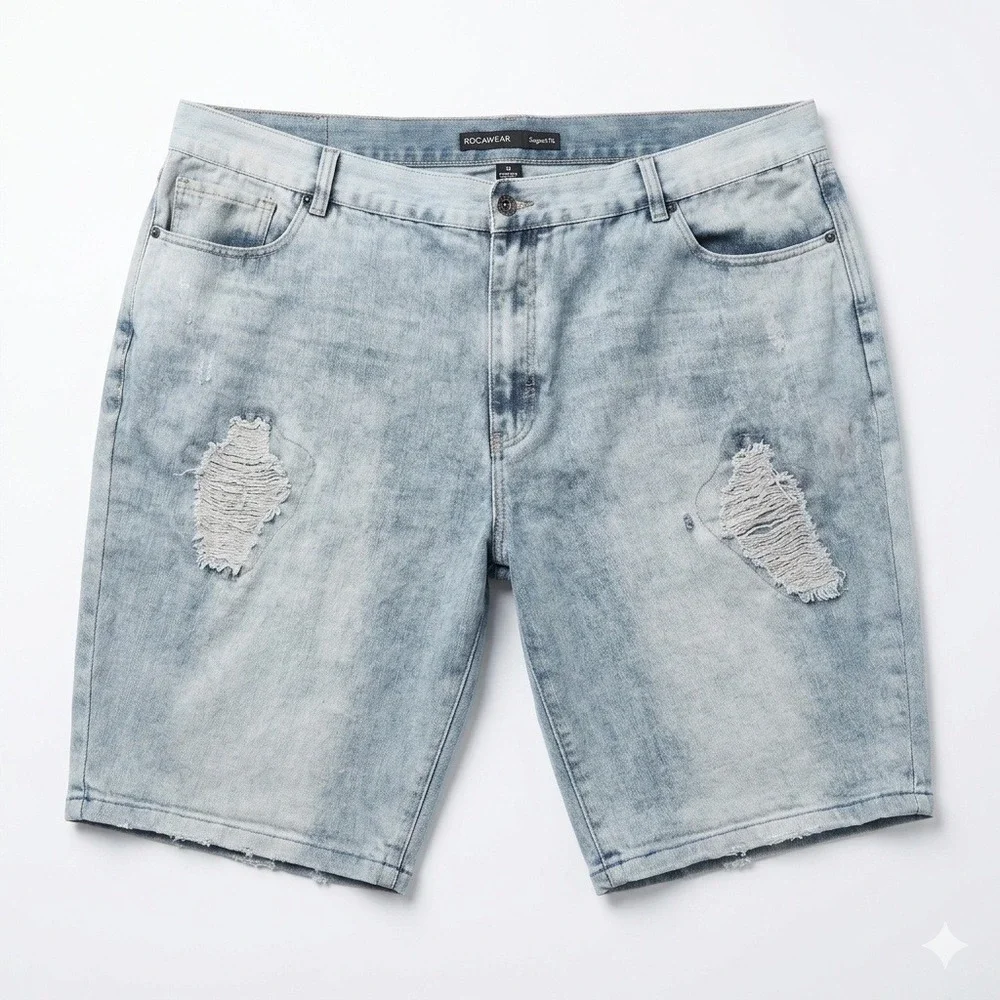 Rocawear Mens Size‎ 50 Classic Fit Denim Shorts Light Wash Distressed Jorts Y2K